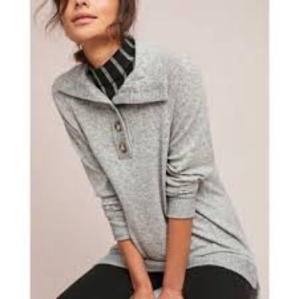 Saturday/Sunday by Anthropologie Gray Button Pullover Sweater Size Large